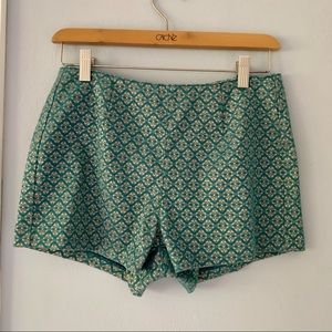 Mid rise turquoise gold embroidered shorts